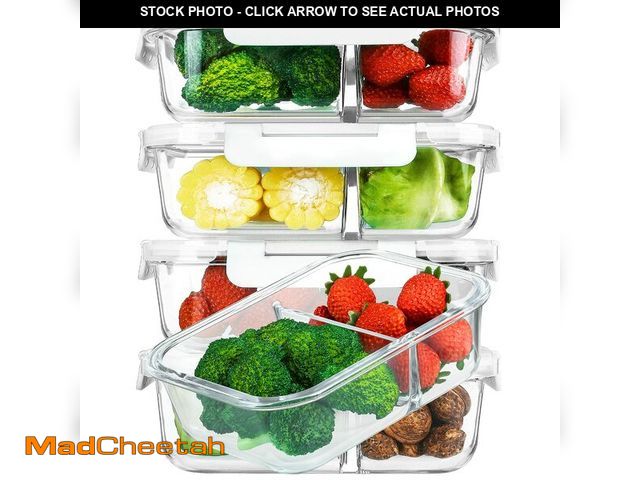 Lot 74-14293244 - [5-Pack,36 Oz]Glass Meal Prep Containers 2 Compartments Portion Control with Upgraded Snap Locking L...