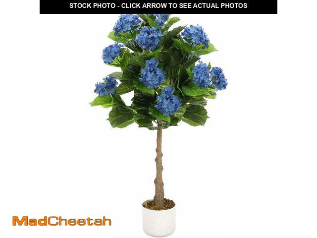 Lot 74-13418644 - 3FT Artificial Hydrangea Tree with 9 Realistic Blue Blooms, Artificial Blue Hydrangea Tree in Pot, D...