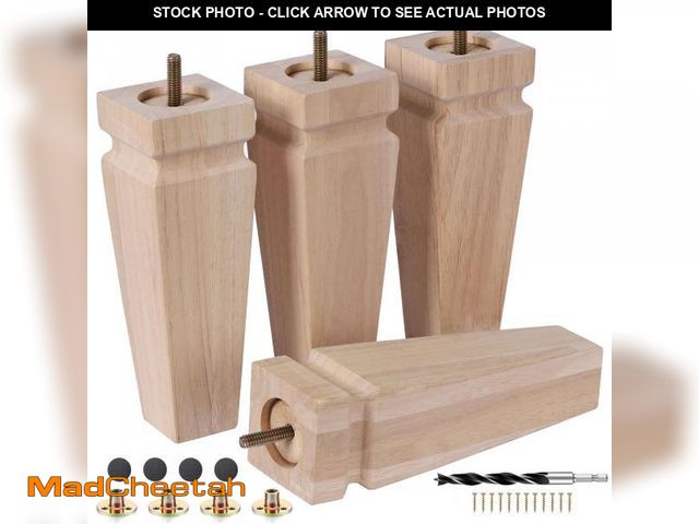 Lot 74-11556969 - Square Wood Furniture Legs Set of 4 - Wooden Replacement Feet for Couch, Bed, Bench, Dresser, Rubber...