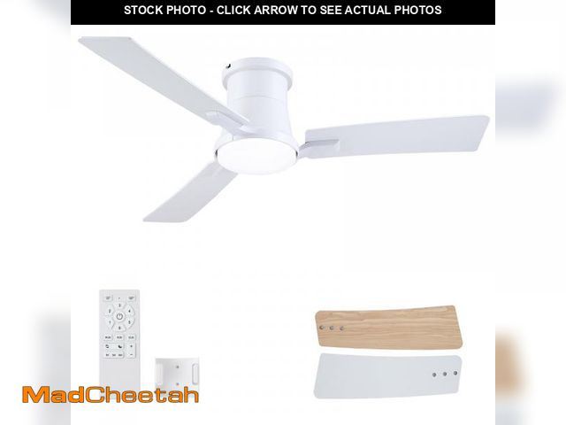 Lot 74-12047843 - BatQueen 42 Inch Ceiling Fans with Lights and Remote,White Low Profile Ceiling Fan with Light,Flush ...