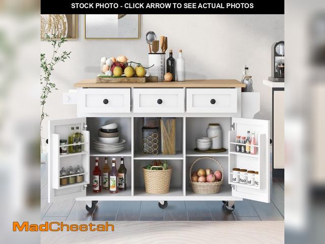Lot 74-12203984 - YHAOWORKS Kitchen Cart with Rubber Wood Drop, Leaf Countertop, Kitchen Island on 5 Wheels with Stora...