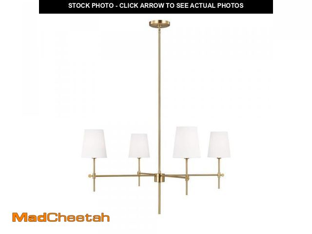 Lot 74-14606015 - Generation Lighting Baker 4-Light Satin Brass Hanging Chandelier With White Linen Fabric Shades 3287...