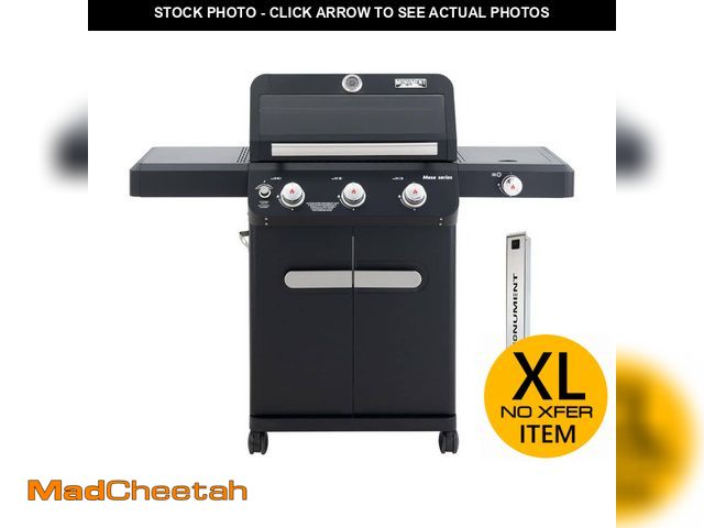 Lot 74-12850599 - Monument Grills Mesa 3-Burner Propane Gas Grill in Black with Clear View Lid, LED Controls, Smoke Bo...