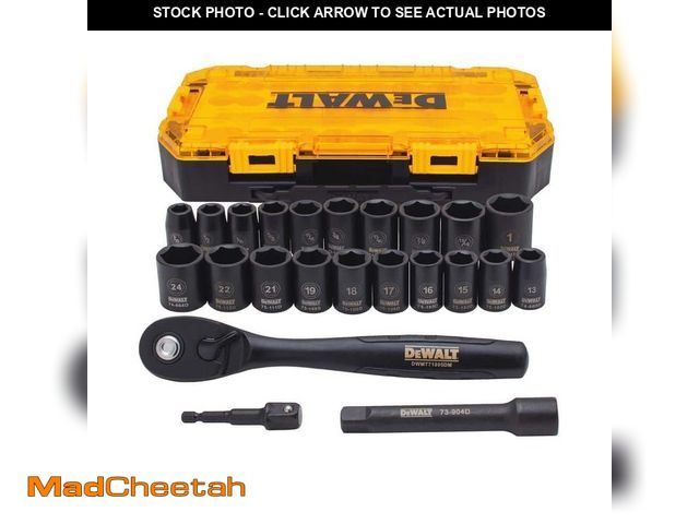 Lot 74-14439122 - DEWALT 1/2 in. Drive SAE and Metric Socket Set with Ratchet (23-Piece) - UNUSED