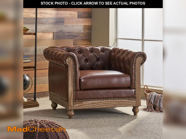 Lot 74-12746580 - (MISSING LEGS) Harper &amp; Bright Designs Dark Brown Classic Chesterfield Club Chair Deep Button-Tu...