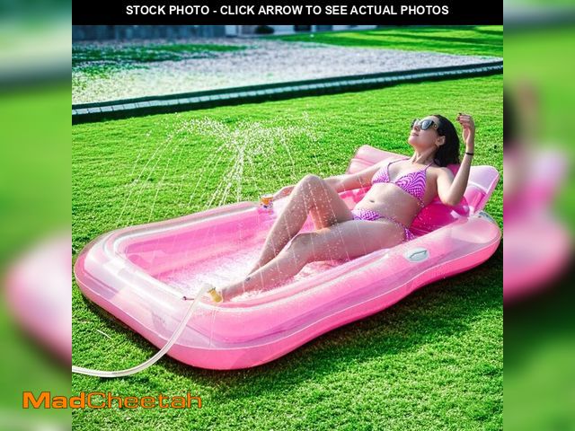 Lot 74-12501616 - Inflatable Tanning Pool Lounger Float with Sprinkler, 78" x 48" Pool Floats Adult with Pillow, 3 in ...