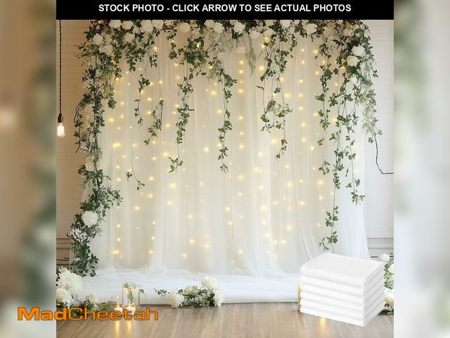 Lot 74-13632076 - Xiomot Tulle Backdrop Curtain with Lights String 30 X 8FT Ivory Sheer Tulle Backdrop Curtains for We...