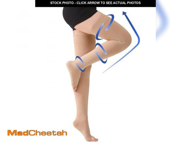 Lot 74-11557633 - Thigh High Compression Stockings Toeless - Unisex, Opaque, KEKING 15-20mmHg Graduated Compression Le...