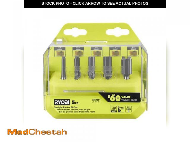 Lot 74-12492570 - (MISSING SMALL PIECE) RYOBI Straight Router Bit Set (5-Piece) - USED