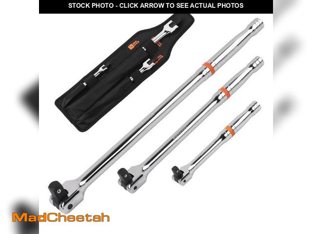 Lot 74-12437298 - HORUSDY 3-Piece Breaker Bar Set with 180ÃÂ° Rotatable Head, 1/4'', 3/8'' and 1/2'' Drive, Heavy Dut...