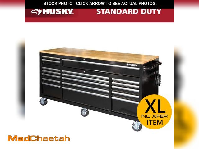 Lot 74-14312827 - (NO KEYS) Husky Tool Storage 72 in. W Standard Duty Gloss Black Mobile Workbench Tool Chest - USED