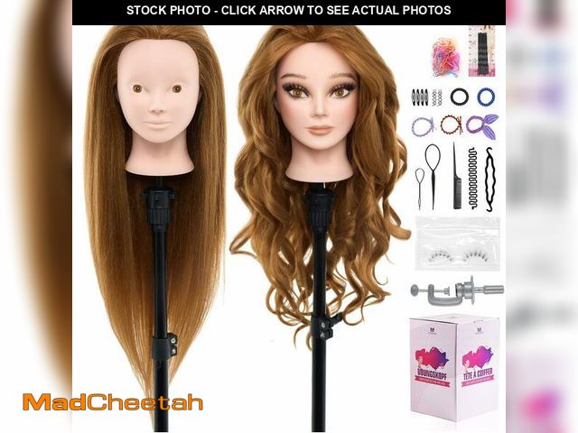 Lot 74-13182592 - 28" Mannequin Head Human Hair - 80% Real Hair Mannequin Head for Makeup Practice Cosmetology Manikin...