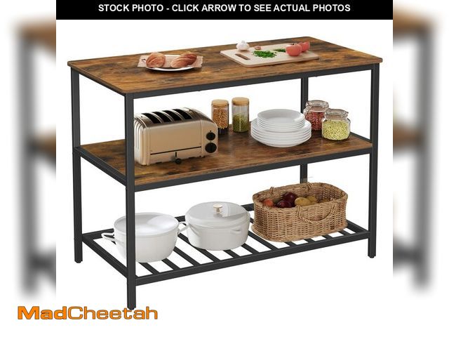 Lot 74-12569771 - (MISSING HARDWARE) VASAGLE Kitchen Island with 3 Shelves, 47.2 Inches Width Kitchen Shelf with Large...