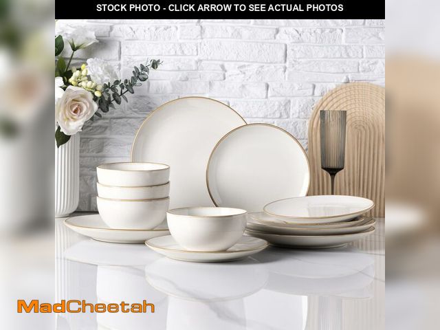 Lot 74-12712212 - GBHOME Ceramic Dinnerware Sets for 4, 12 Pieces Stoneware Plates and Bowls Sets, Reactive Glaze Dish...