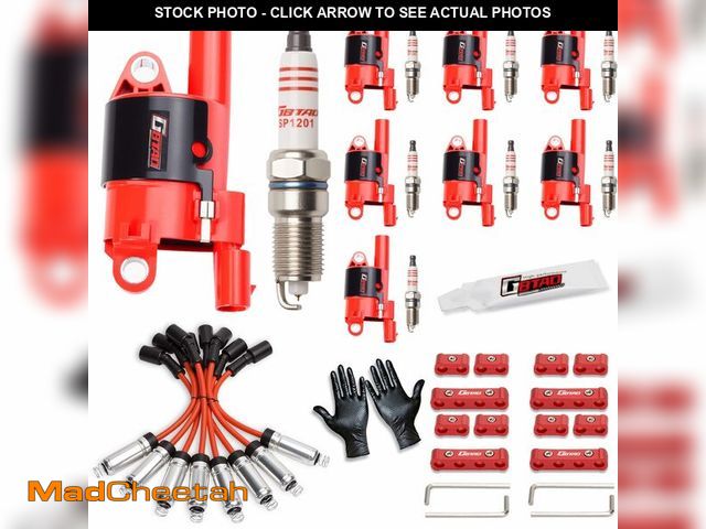 Lot 74-13543339 - GBTAD Set of 8 Round Ignition Coil Pack and Spark Plug Wire Harness for 5.3 4.8 V8 Chevy Silverado S...