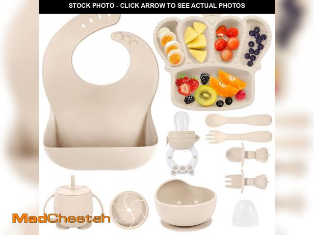 Lot 74-12120899 - Silicone Baby Feeding Set 10 Pcs Baby Led Weaning Supplies Suction Bowl Divided Plate Baby Bibs Frui...