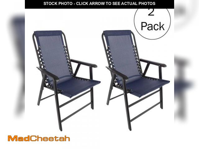 Lot 74-12492448 - Pure Garden Navy Textilene Fabric and Powder-Coated Steel Folding Lawn Chairs with Bungee Suspension...