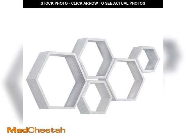 Lot 74-12311593 - PHOENANCEE Hexagon Floating Shelves,Wall Mounted Wood Farmhouse Storage Honeycomb Wall Shelf Set of ...