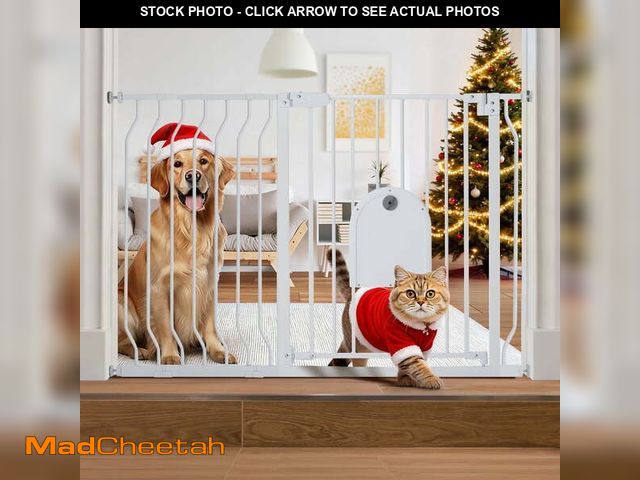 Lot 74-14604013 - 29.5-48.4" Wide Pet Gate with Cat Door, Pressure Mount, Safety Gate Gift,White - UNUSED