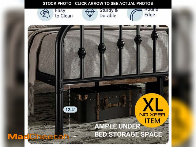 Lot 74-12548744 - Sifurni Black Full Size Metal Platform Bed Frame with Vintage Victorian Headboard &amp; Footboard, A...