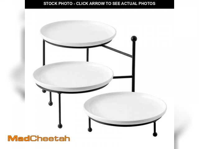 Lot 74-11552093 - Kanwone 3 Tiered Serving Stand with White Porcelain Plates, 10" Round Tray, dessert table display se...