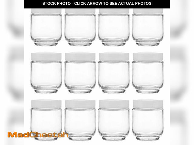 Lot 74-12603560 - Hedume 12 Pack 6oz Clear Glass Jars with White Lids for Spices, Party Favors, Jams etc. - USED
