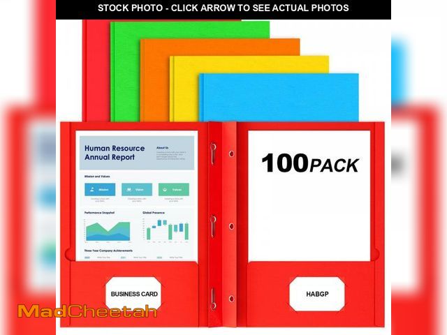 Lot 74-12436831 - HABGP 100 Pack Two Pocket Folder with Prongs, Paper Folders with Pockets and Business Card Holder, F...