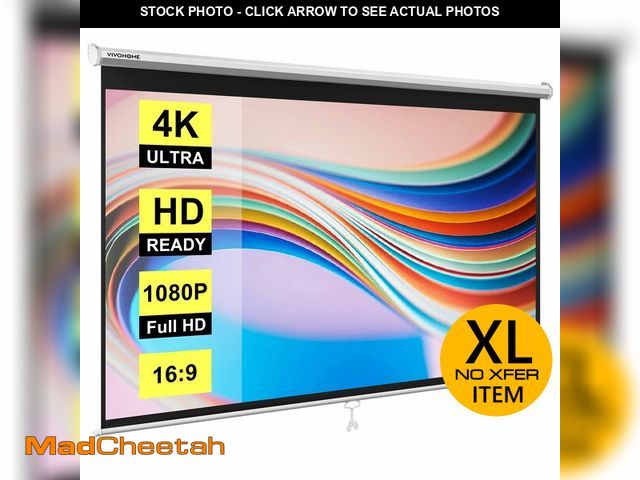 Lot 74-12569131 - VIVOHOME Projector Screen Pull Down, 16:9 100 Inch Retractable Projection Screen, HD 4K Manual Pull ...