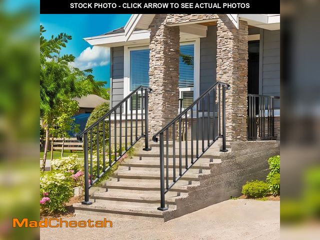 Lot 74-12513372 - Handrails for Outdoor Steps, Fit 4 or 5 Steps Outdoor Stair Railing Exterior Steps Wrought Iron Hand...