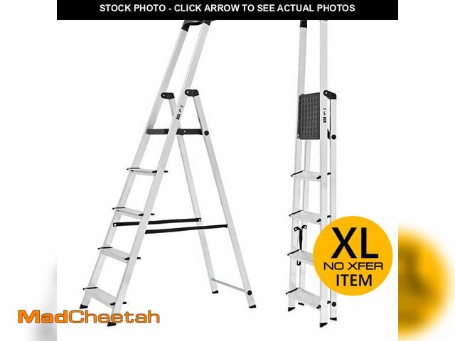 Lot 74-13776023 - edx 5-Step Aluminum Folding Step Ladder, 330 lb Capacity â Non-Slip Steps, Safety Rail, Steel Plat...