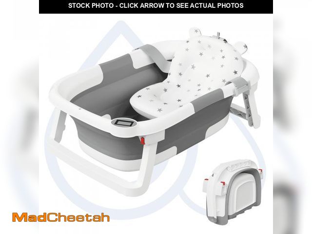 Lot 74-12513982 - Aprpink Foldable Baby ?Bathtub PP+TPE with Soft Cushion&amp;Thermometer for 0-36 Months Toddler Gray...