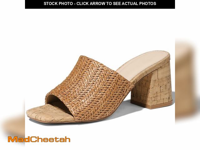 Lot 74-14264450 - Ancomafio Women's Heeled Sandals Cork Sandals Raffia Heels Square Open Toe Heeled Mules Block Heels ...