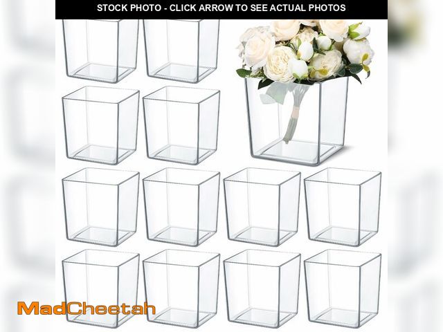 Lot 74-13549271 - Tioncy 12 Pcs Clear Square Vase 5'' x 5'' Acrylic Flower Plastic Vases for Centerpieces Acrylic Cube...