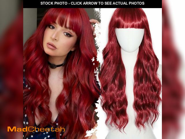 Lot 74-13549700 - UNNYMGER Red Wig with Bangs Long curly wavy Wigs for Women Natural Red hair Heat Resistant Synthetic...