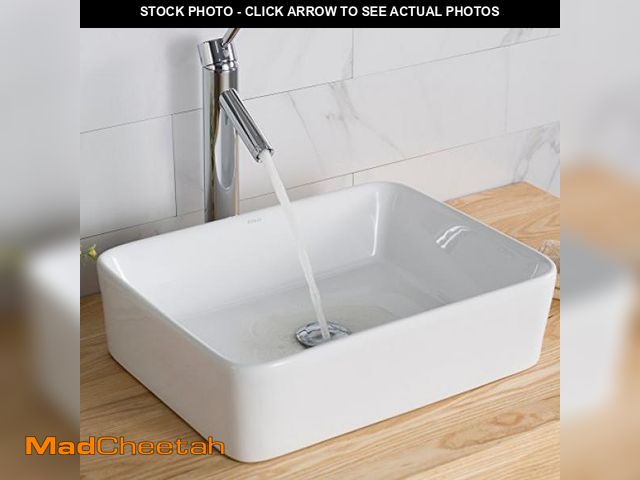 Lot 74-12399149 - KRAUS Elavo Modern Rectangular Vessel White Porcelain Ceramic Bathroom Sink, 19 inch KCV-121 - USED