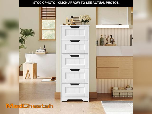 Lot 74-14287614 - Homfa Modern Bathroom Cabinet, Free Standing Storage Cabinet with 5 Drawers Organizer Unit for Livin...