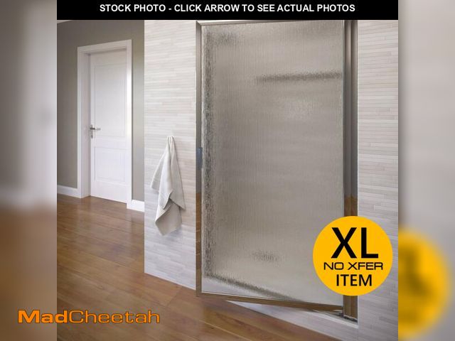 Lot 74-12786793 - Basco Deluxe 35.125-36.875 in. Width, Glass Shower Door, Rain Glass, Silver Finish - UNUSED