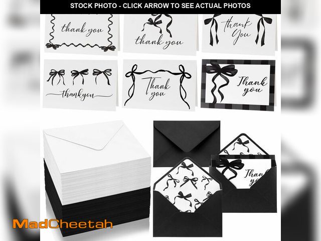 Lot 74-12605670 - Motiskyy 60 Set Black Bow Thank You Cards with Envelopes 4"x 6" Black Bow Watercolor Greeting Cards ...
