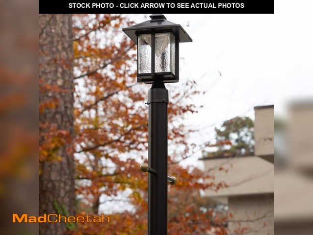 Lot 74-14361443 - GAMA SONIC Casita 15 in. 1-Light Black Outdoor Solar Post Light, Dusk to Dawn Pier Mount with Warm W...