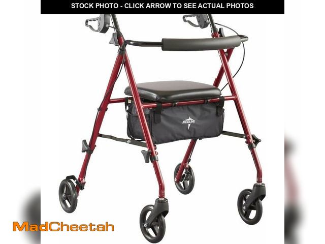 Lot 74-14348896 - Medline Superlight Folding Aluminum Mobility Rollator Walker, Red, 250 lb. Weight Capacity, 6" Wheel...