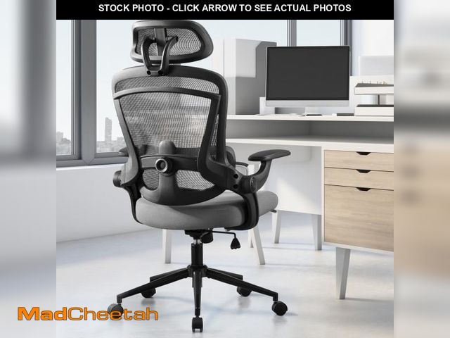 Lot 74-12420504 - edx Ergonomic Office Chair, High Back Rolling Task Chair with Flip up Arms, 275lb, Grey - UNUSED