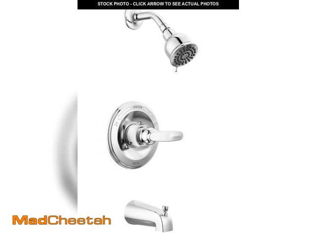 Lot 74-11548744 - Delta Faucet Foundations Chrome Shower Faucet Set with 2-Spray Chrome Shower Head, Tub and Shower Tr...