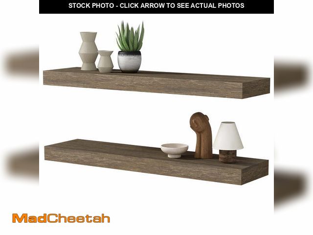 Lot 74-12889233 - Jouetondream 24X6 Brown Floating Shelves for Wall, Wood Hanging Shelves up to 20lbs for Bedroom, Bat...