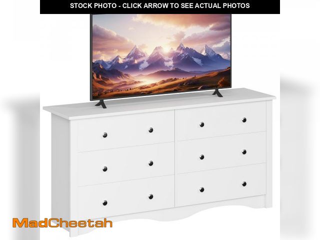 Lot 74-12490823 - Furmax 6 Wood Drawers Dresser for Bedroom, Double Dresser for TV up to 65 inch, TV Stand Storage Che...