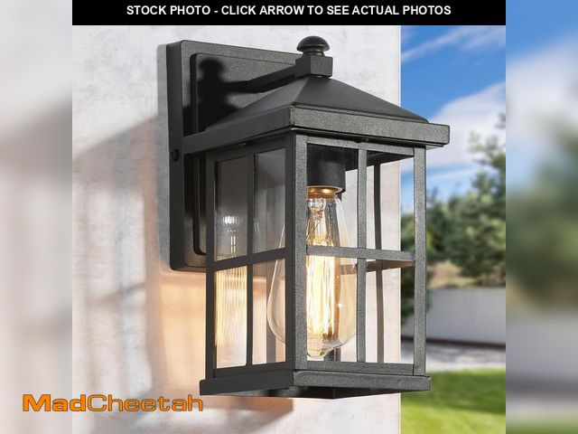 Lot 74-14113859 - LNC 10 in. Modern Black Small Outdoor Wall Lantern Sconce for Patio Porch Entry 1-Light Clear Plaid ...