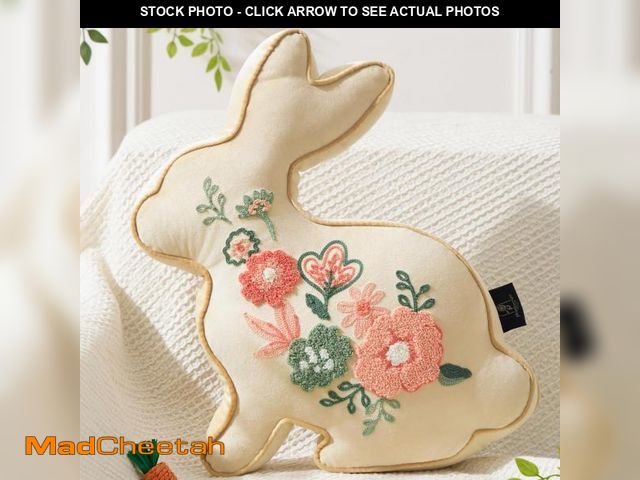Lot 74-11555167 - Phantoscope Happy Easter Bunny Shaped Throw Pillow, Embroidered Floral Patterns Cushion Soft Velvet ...