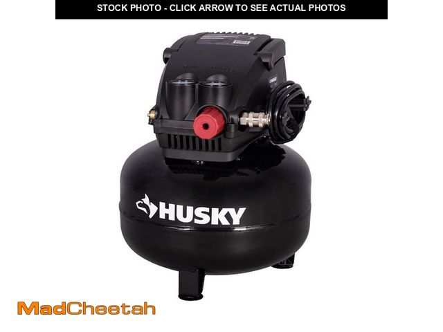 Lot 74-12783709 - *DUSTY* Husky 3 Gal. 120 PSI Portable Electric Oil-Free Light Duty Pancake Air Compressor with Fold ...