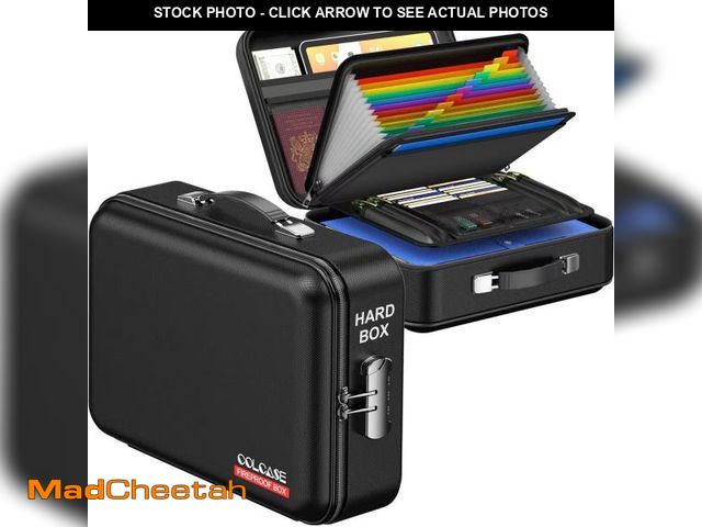 Lot 74-11548236 - COLCASE Fireproof Document Box, Hard Case Fireproof File Organizer with Lock Hard-Shell Design Firep...