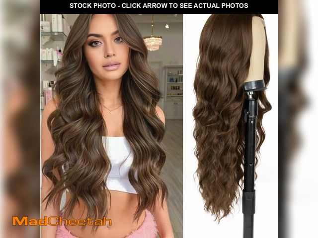 Lot 74-13627207 - Long Chocolate Brown Wigs for Women,26 inch Lace Hairline Middle Part Long Curly Wig Heat Resistant ...