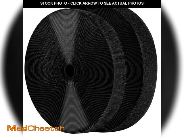 Lot 74-14329586 - 1 Inch x 82 Feet Black Self Adhesive Hook and Loop Tape Sticky Back Roll, Nylon Heavy Duty Strips wi...
